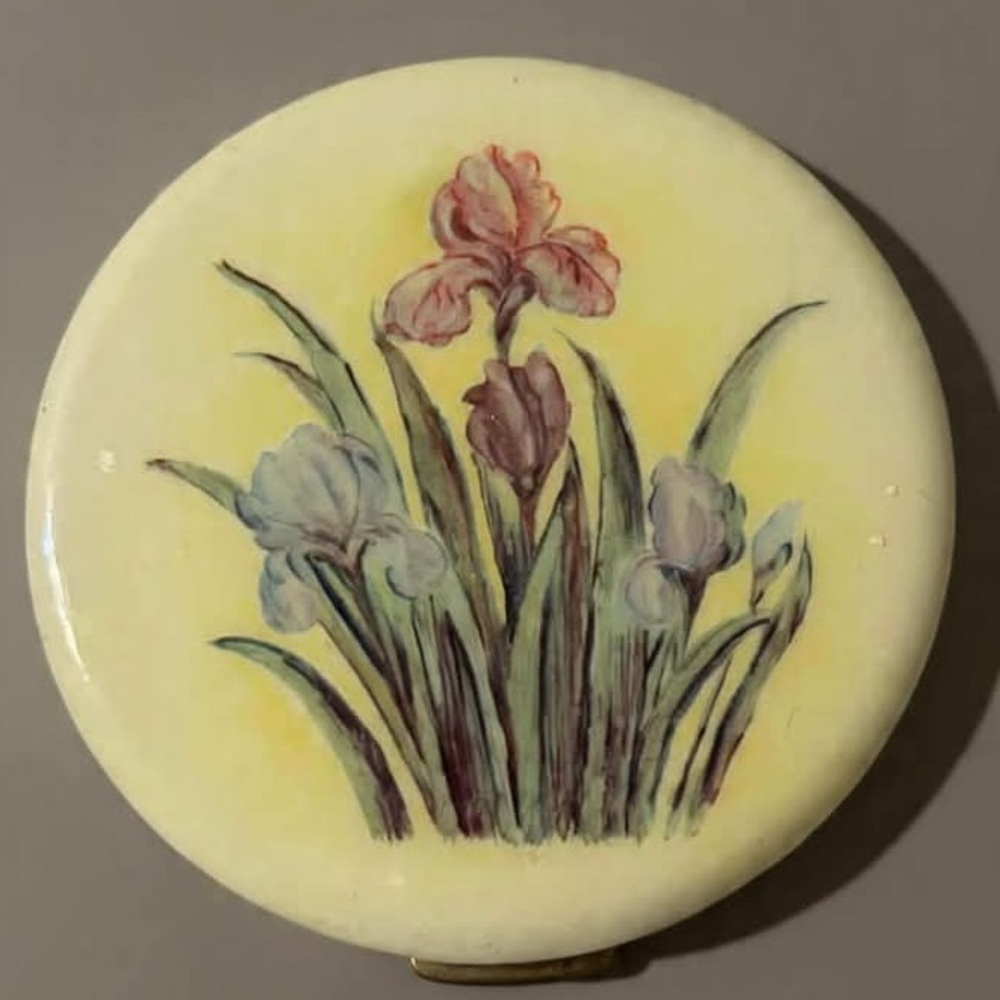 Vintage Floral Compact, Rex Fifth Avenue From the 1940's -1950s Iris Art mirror
